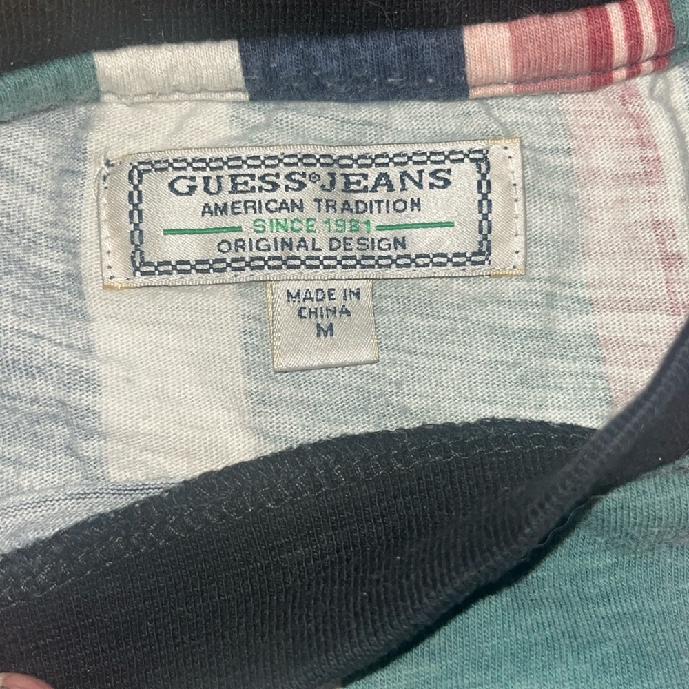VTG GUESS Men’s Striped Logo Tee - Navy, Green & Pink Sz med - Picture 4 of 6